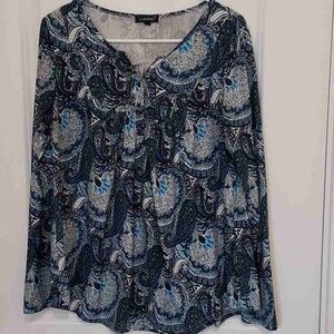 A. Byer Blue and Black Paisley Blouse